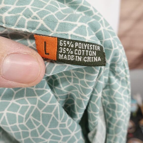 Howler Brothers Shirt Mens Large Green Short Sleeve Button Up Geometric Pocket - Picture 9 of 10